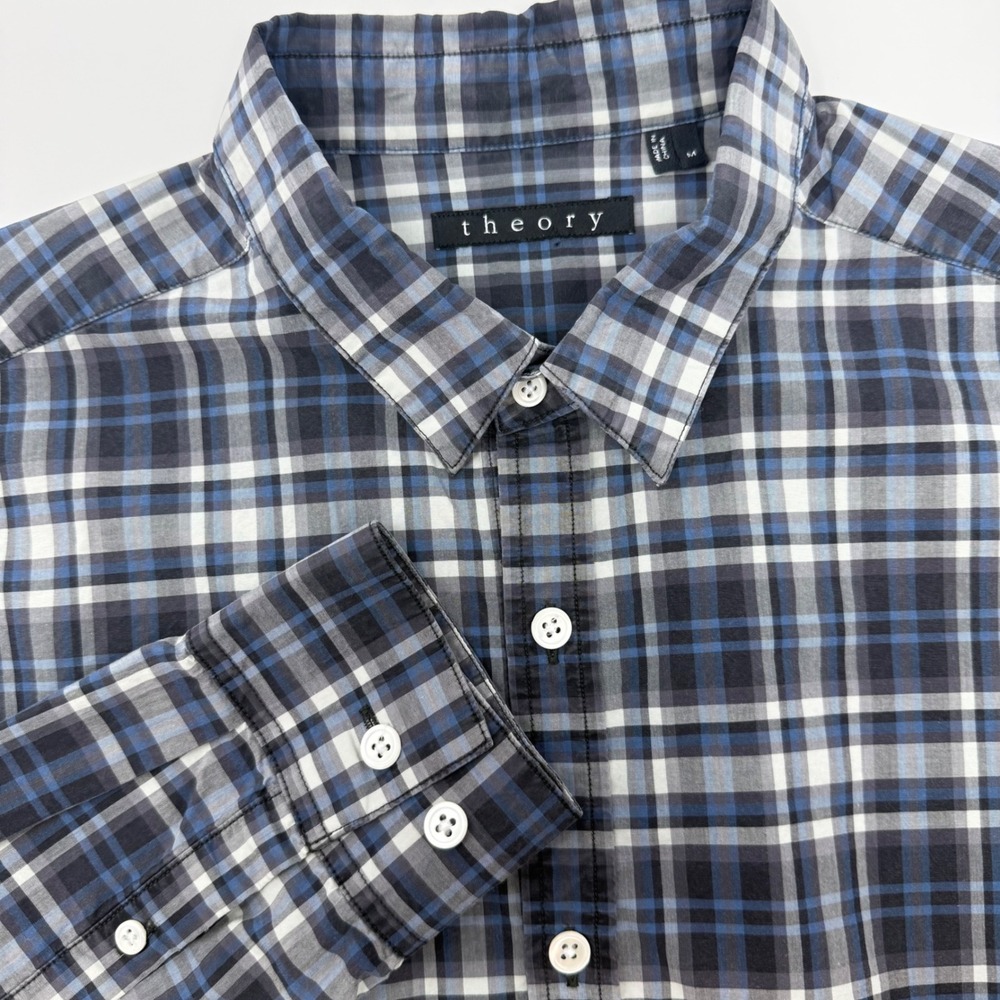 Theory Mens Long Sleeve‎ Plaid Button Up Shirt Size Medium
